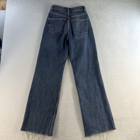 Zara Sz 0 Jeans Wide Leg Raw Hem High Waisted Rise Light Wash Women's Baggy - Picture 8 of 13